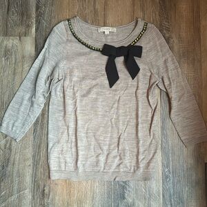 Loft size small light sweater with bow and gem neckline detail